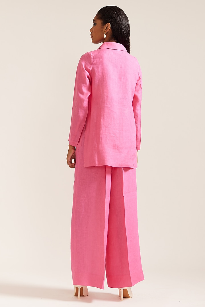 Pink Linen Embroidered Co-Ord Set by Mini Sondhi at Pernia's Pop Up Shop