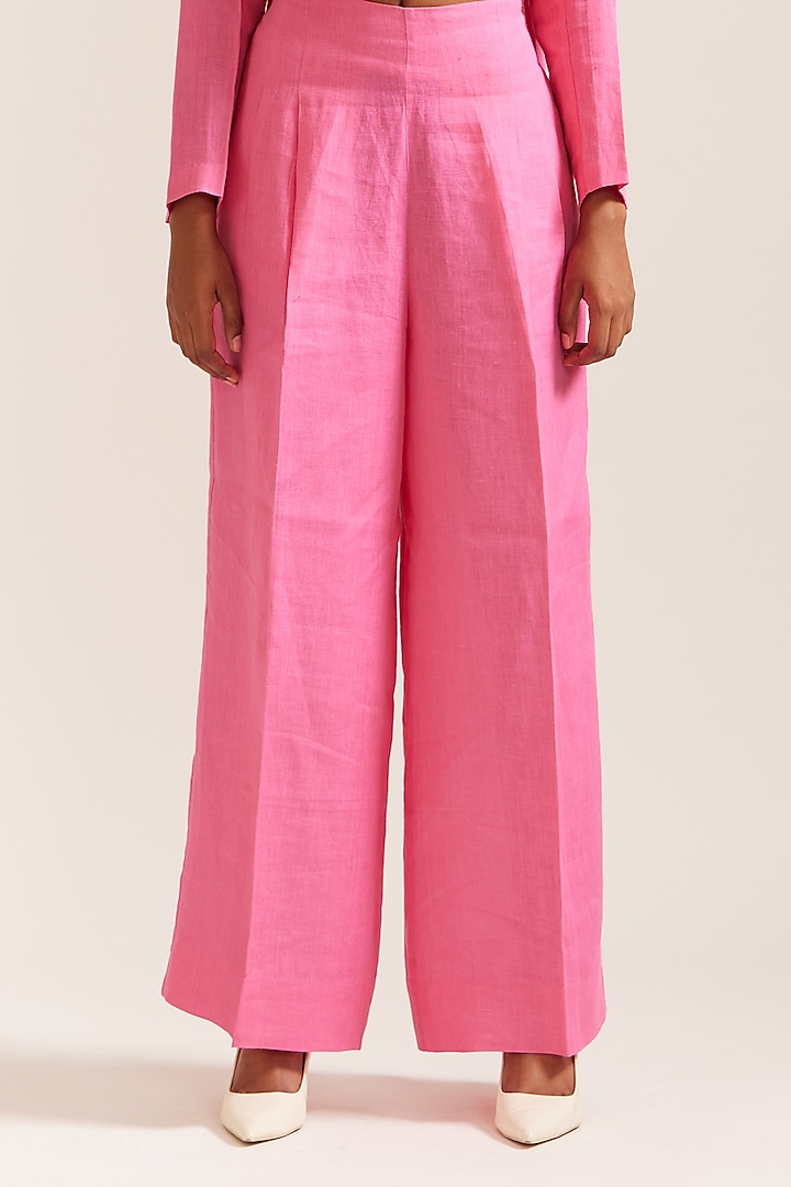 Pink Linen Embroidered Co-Ord Set by Mini Sondhi at Pernia's Pop Up Shop