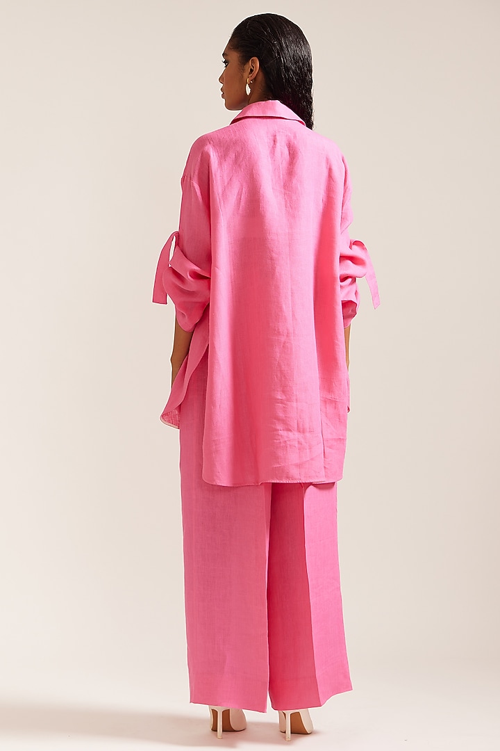 Pink Linen Embroidered Co-Ord Set by Mini Sondhi at Pernia's Pop Up Shop