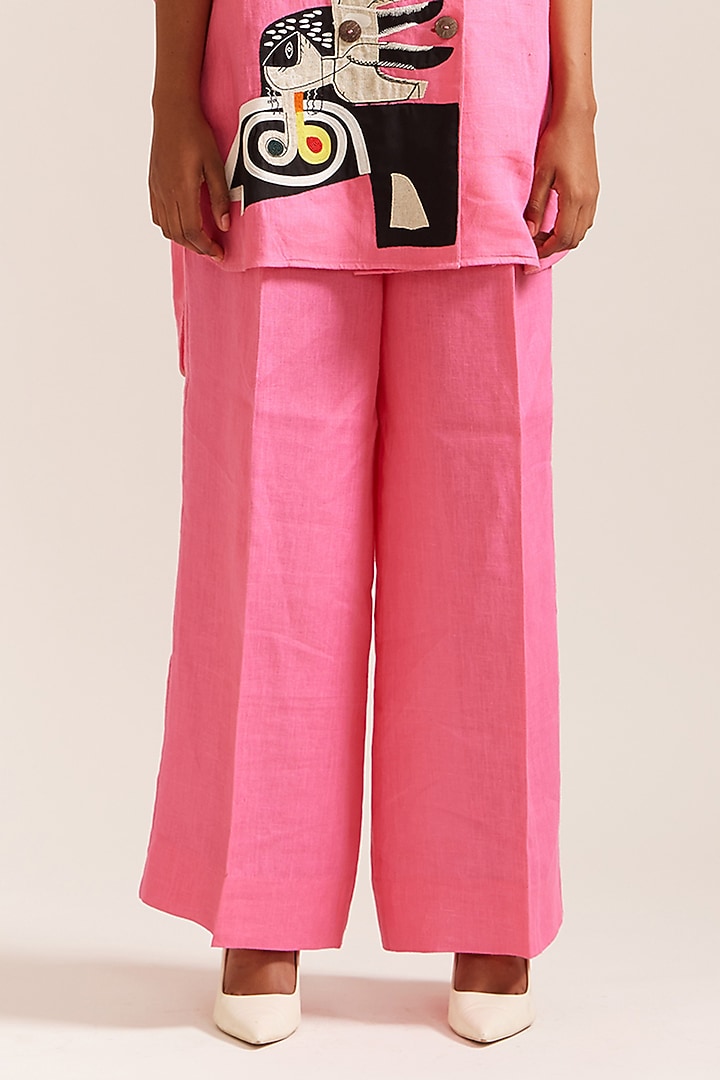 Pink Linen Embroidered Co-Ord Set by Mini Sondhi at Pernia's Pop Up Shop