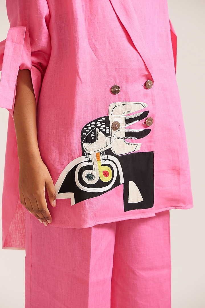 Pink Linen Embroidered Co-Ord Set by Mini Sondhi at Pernia's Pop Up Shop