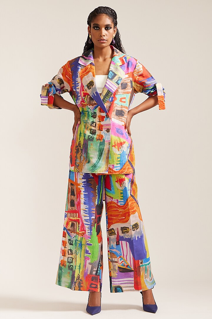 Multi-Colored Linen Printed Co-Ord Set by Mini Sondhi at Pernia's Pop Up Shop