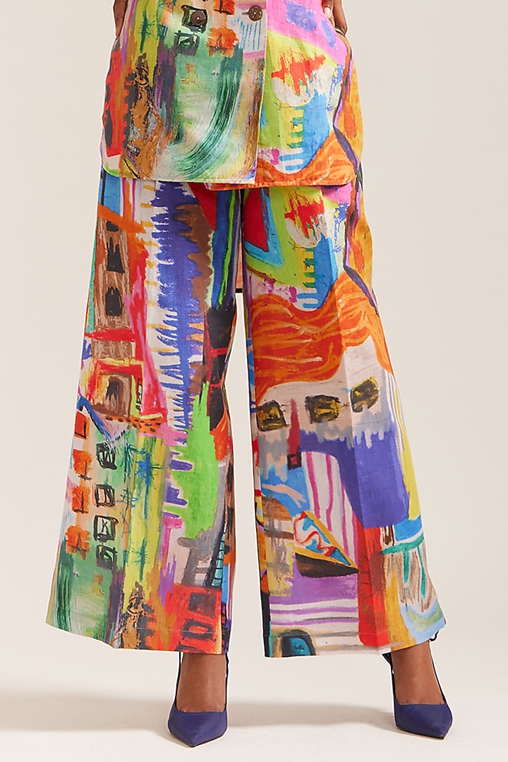 Multi-Colored Linen Printed Co-Ord Set by Mini Sondhi at Pernia's Pop Up Shop