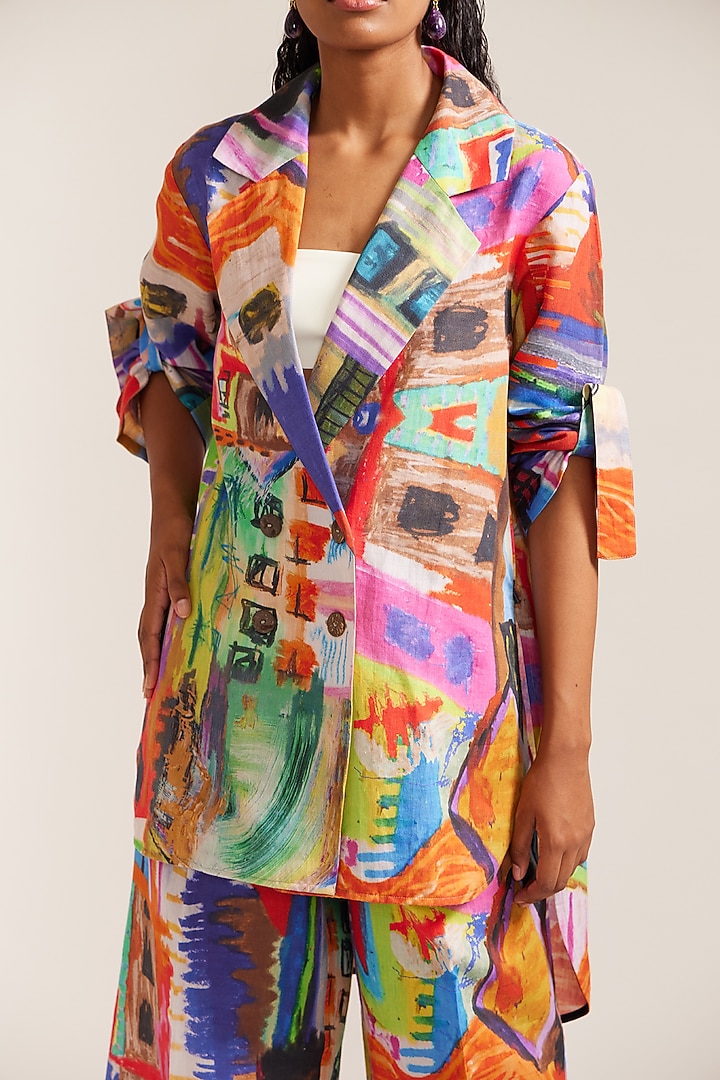 Multi-Colored Linen Printed Co-Ord Set by Mini Sondhi at Pernia's Pop Up Shop