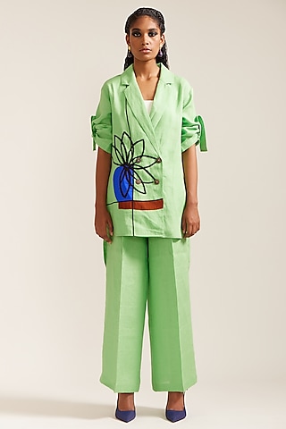 Mint Green Linen Co-Ord Set by Mini Sondhi