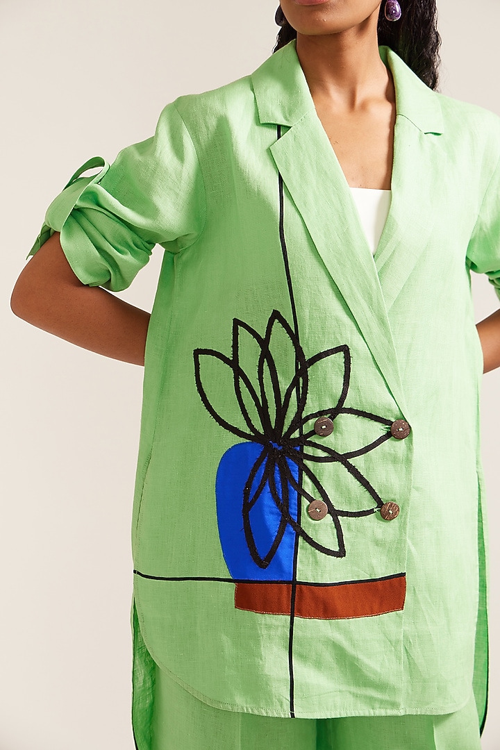 Mint Green Linen Co-Ord Set by Mini Sondhi at Pernia's Pop Up Shop