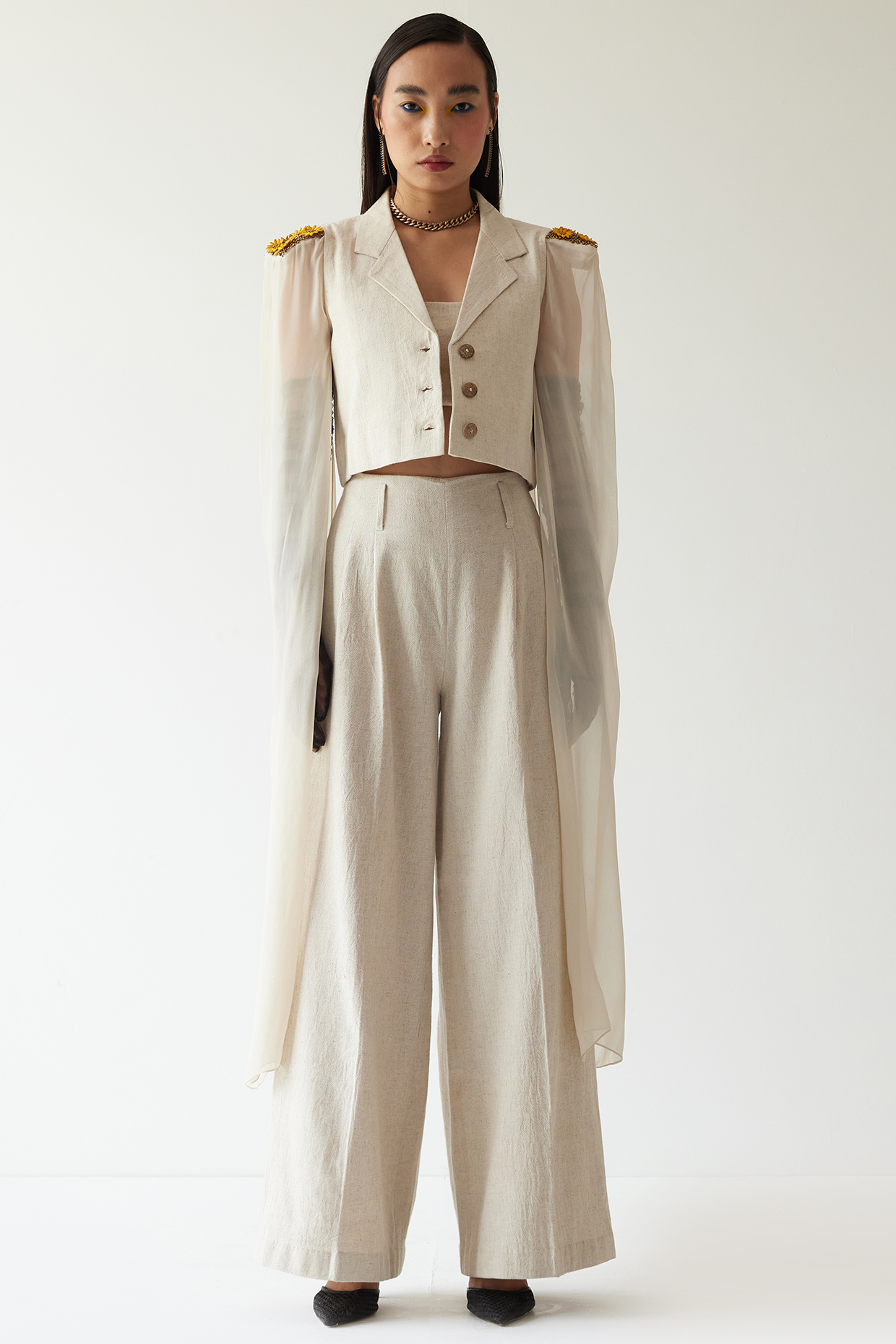 Beige Linen Co-Ord Set by Mini Sondhi at Pernia's Pop Up Shop