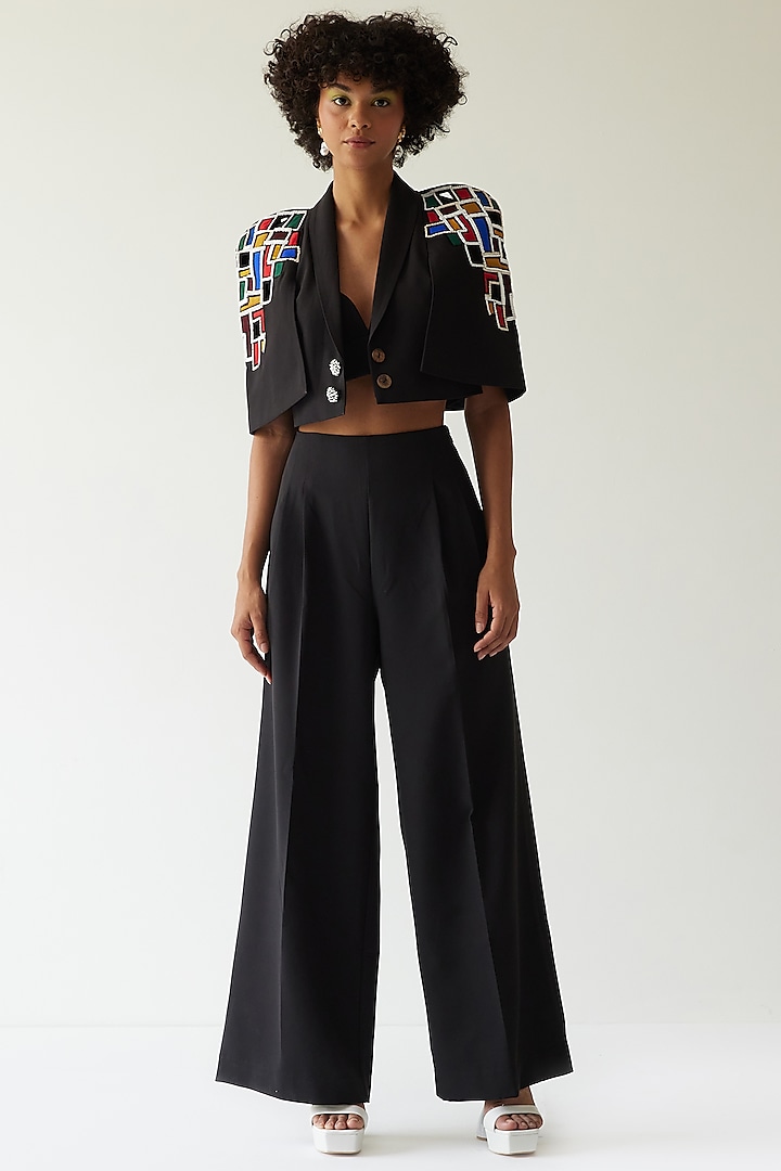 Black Crepe Pant Set by Mini Sondhi at Pernia's Pop Up Shop