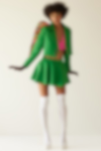 Green Skirt Set In Crepe by Mini Sondhi