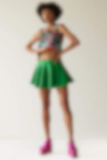 Green Crepe Skirt Set by Mini Sondhi