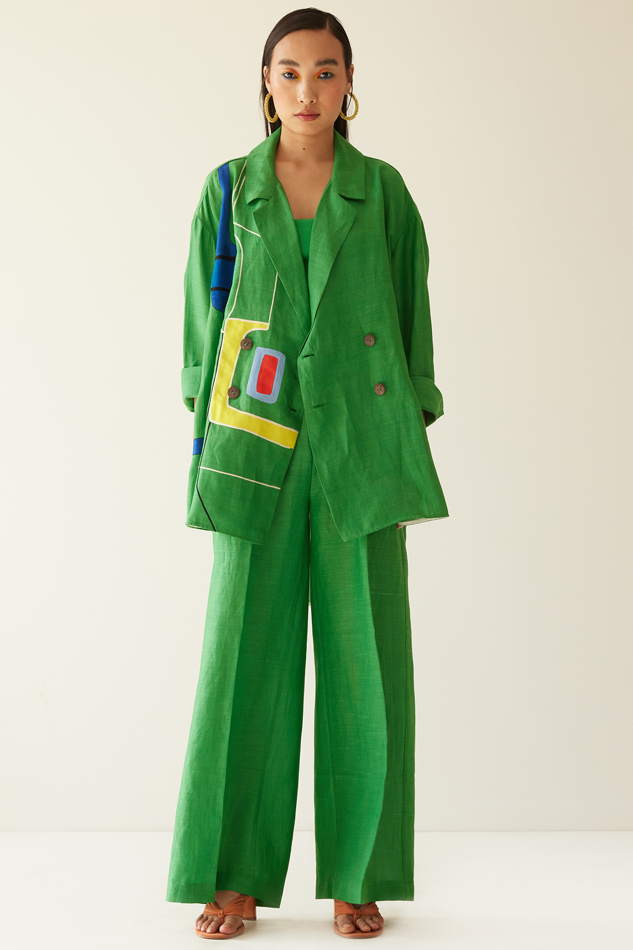 Green Linen Oversized Co-Ord Set by Mini Sondhi at Pernia's Pop Up Shop