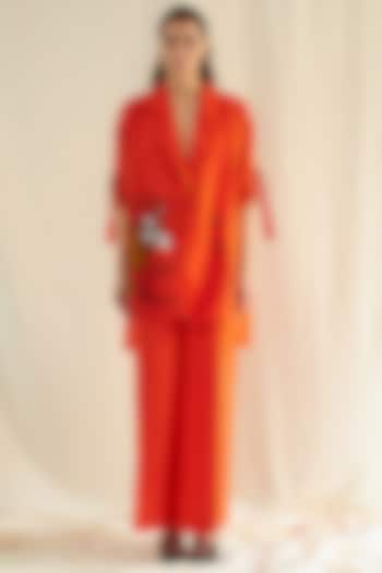Orange Blazer Co-Ord Set In Linen by Mini Sondhi
