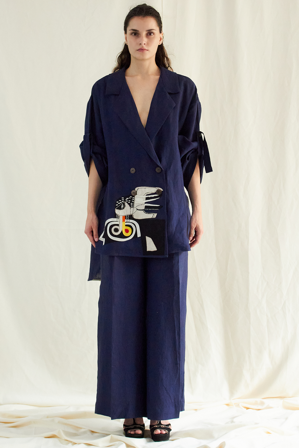 Blue Blazer Co-Ord Set In Linen by Mini Sondhi at Pernia's Pop Up Shop