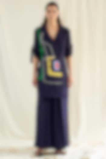 Blue Embroidered Blazer Co-Ord Set by Mini Sondhi