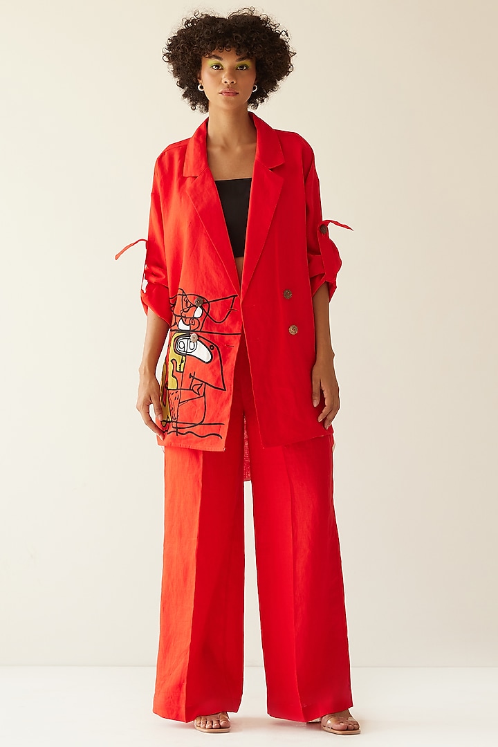 Red Embroidered Co-Ord Set by Mini Sondhi at Pernia's Pop Up Shop