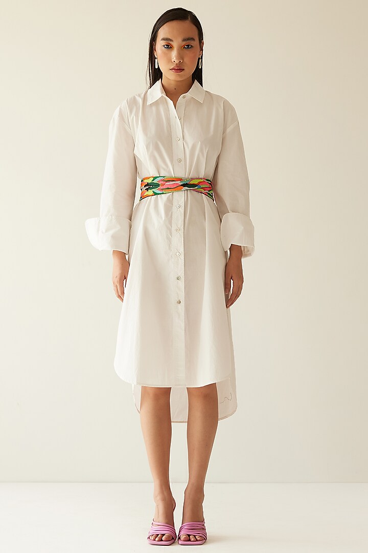 Off-White Cotton Poplin Shirt Dress by Mini Sondhi