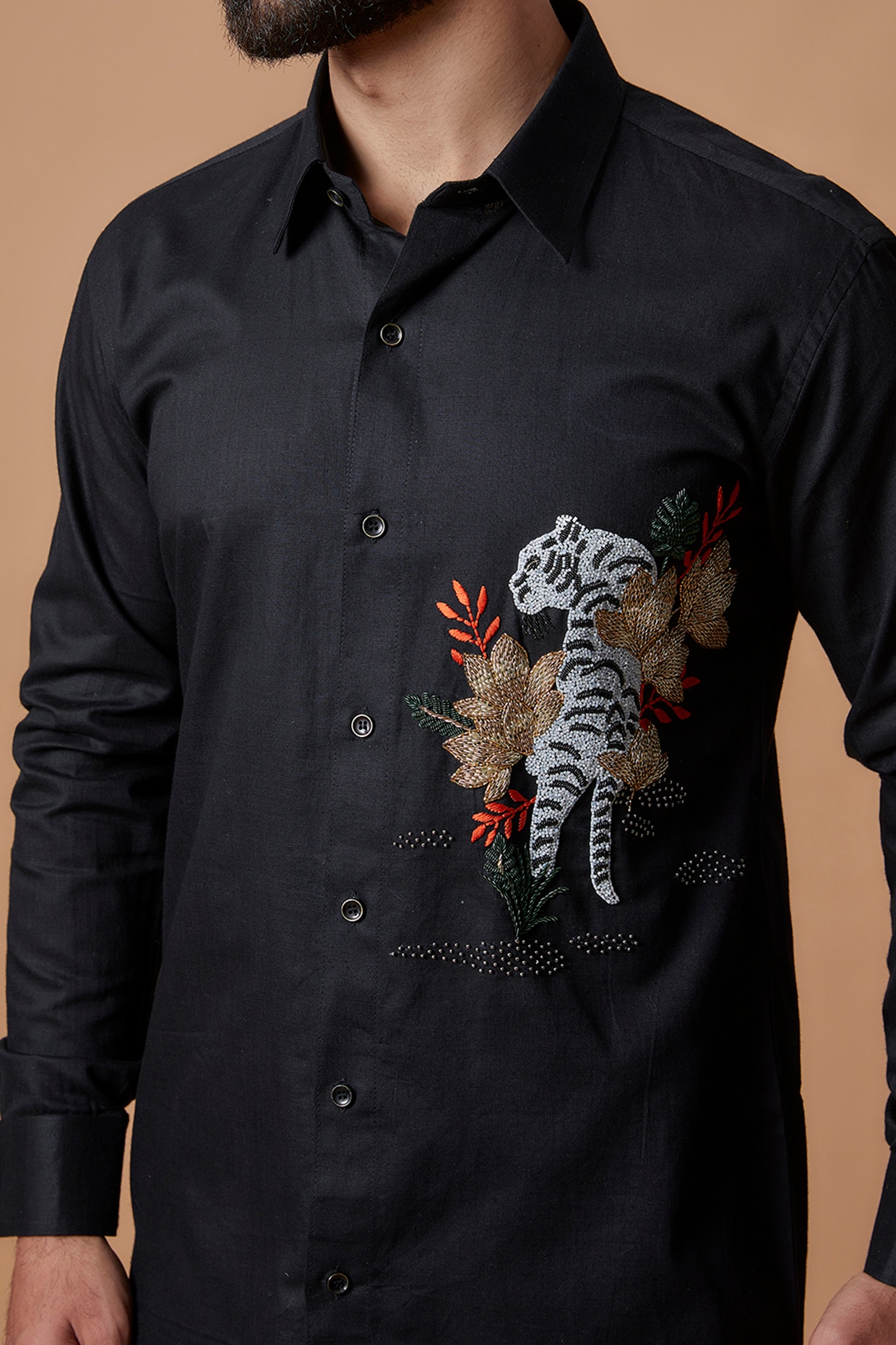 Black Cotton Satin Hand Embroidered Shirt by MR. SHAH LABEL at Pernia's Pop  Up Shop 2024