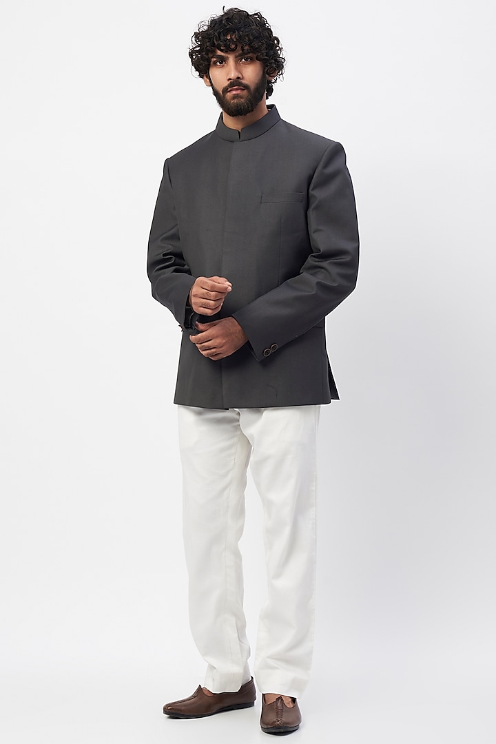 Grey Terry Wool Jodhpuri Jacket Set by MR. SHAH LABEL