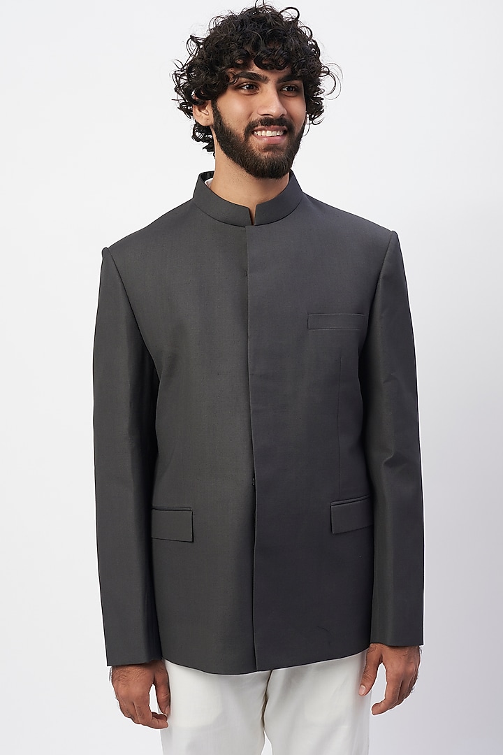 Grey Terry Wool Jodhpuri Jacket Set by MR. SHAH LABEL at Pernia's Pop Up Shop