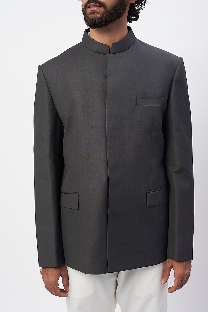 Grey Terry Wool Jodhpuri Jacket Set by MR. SHAH LABEL at Pernia's Pop Up Shop