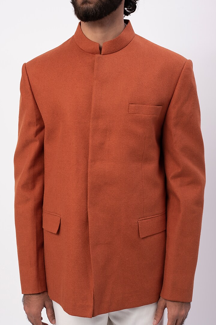 Rust Terry Wool Jodhpuri Jacket Set by MR. SHAH LABEL at Pernia's Pop Up Shop