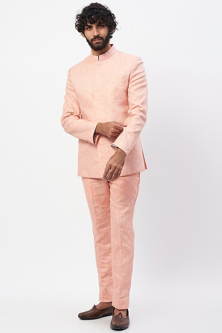 Pink Linen Jodhpuri Jacket Set by MR. SHAH LABEL