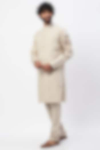 Cream Linen Kurta Set by MR. SHAH LABEL