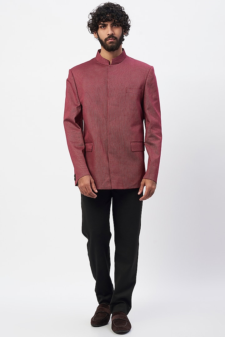 Maroon Printed Jodhpuri Jacket Set by MR. SHAH LABEL