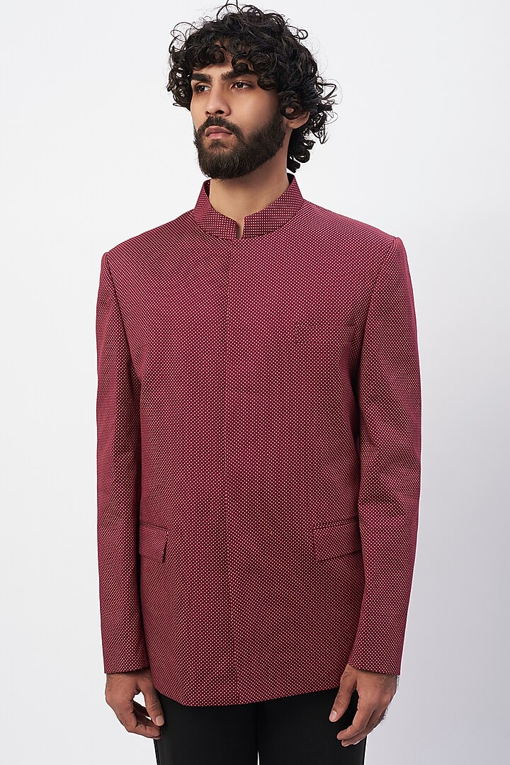 Maroon Printed Jodhpuri Jacket Set by MR. SHAH LABEL at Pernia's Pop Up Shop