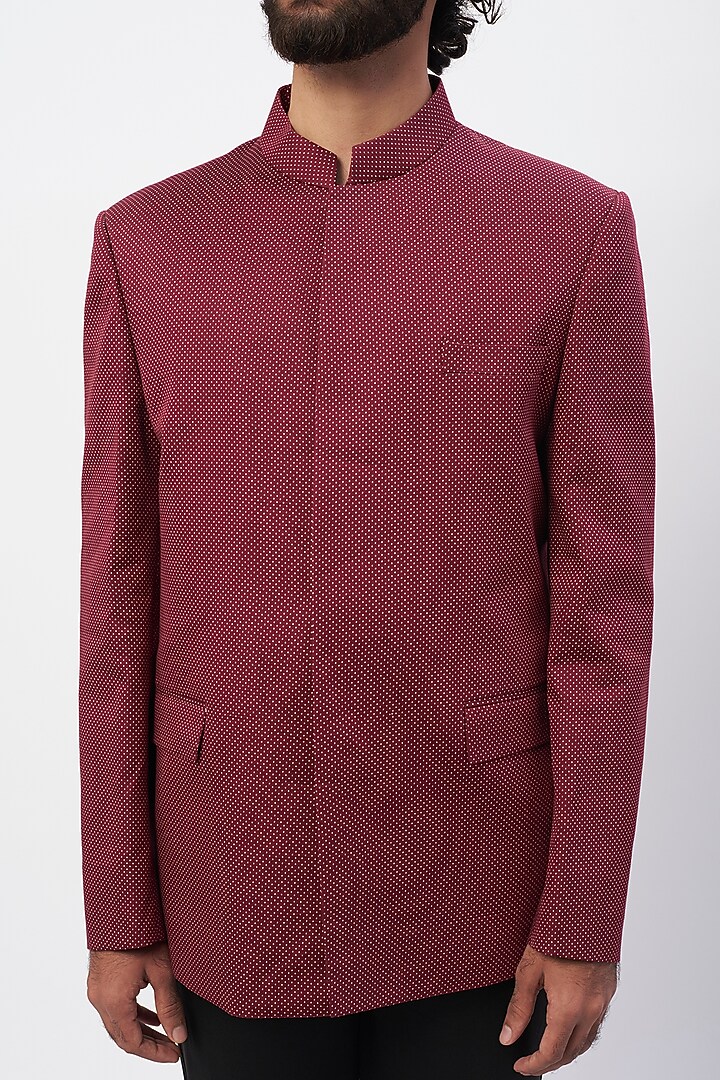 Maroon Printed Jodhpuri Jacket Set by MR. SHAH LABEL at Pernia's Pop Up Shop