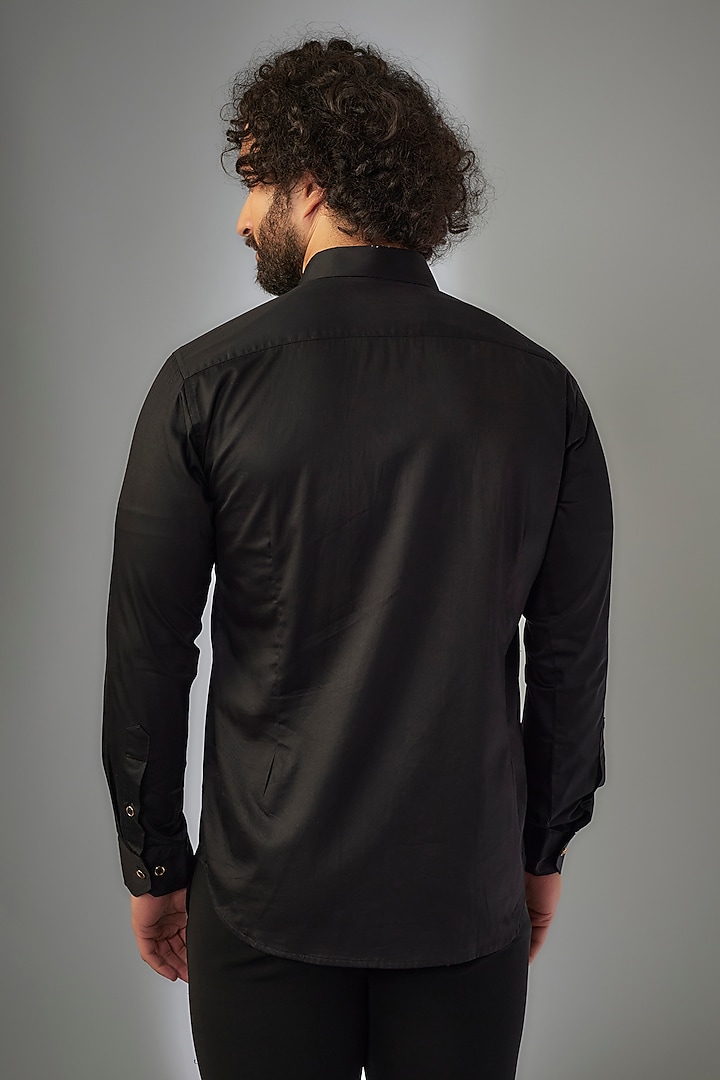 Jet Black Giza Cotton Thread & Bead Hand Embroidered Party Wear Shirt by MR. SHAH LABEL at Pernia's Pop Up Shop