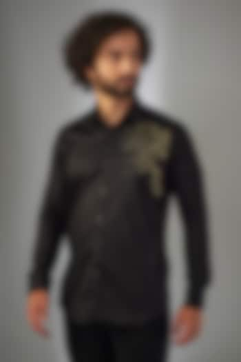 Jet Black Giza Cotton Hand Embroidered Shirt by MR. SHAH LABEL