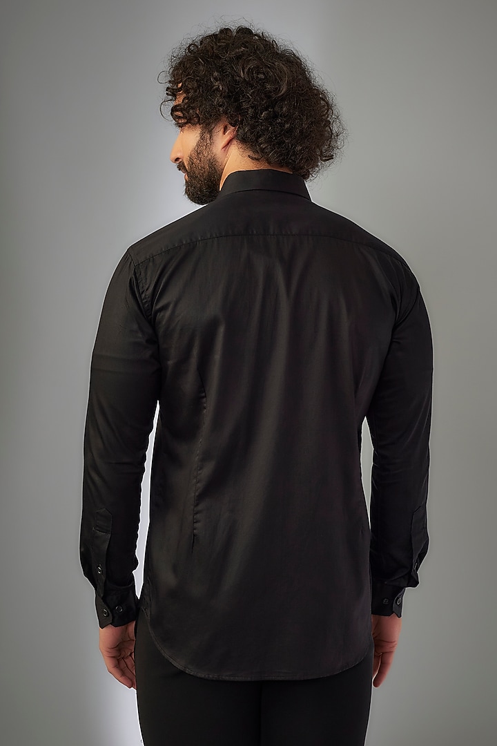 Jet Black Giza Cotton Hand Embroidered Party Wear Shirt by MR. SHAH LABEL at Pernia's Pop Up Shop