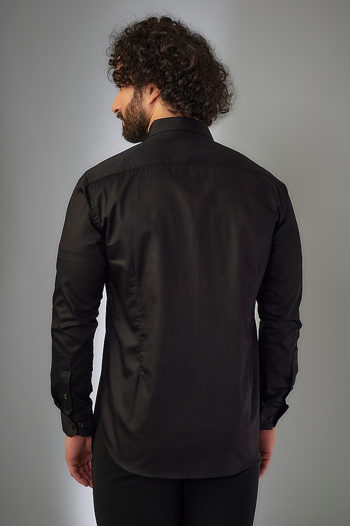 Jet Black Giza Cotton Stone Hand Embroidered Party Wear Shirt by MR. SHAH LABEL at Pernia's Pop Up Shop