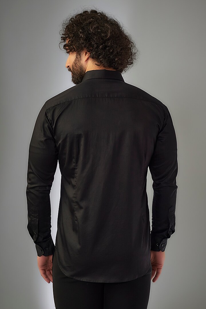 Jet Black Giza Cotton Bead & Thread Hand Embroidered Party Wear Shirt by MR. SHAH LABEL at Pernia's Pop Up Shop