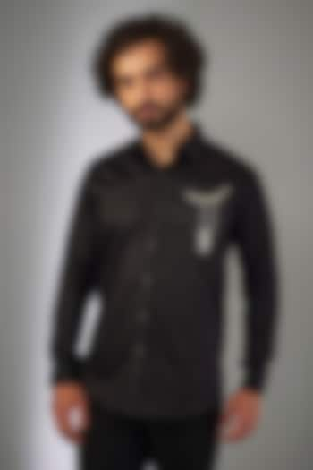 Jet Black Giza Cotton Thread Hand Embroidered Shirt by MR. SHAH LABEL