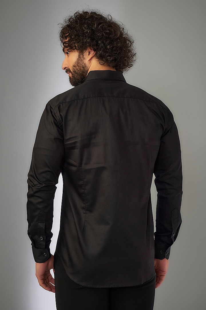Jet Black Giza Cotton Thread Hand Embroidered Party Wear Shirt by MR. SHAH LABEL at Pernia's Pop Up Shop