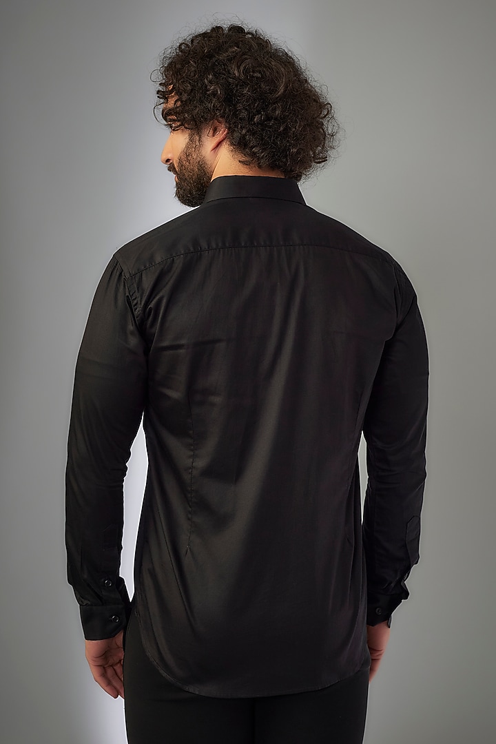 Jet Black Giza Cotton Stone Hand Embroidered Party Wear Shirt by MR. SHAH LABEL at Pernia's Pop Up Shop