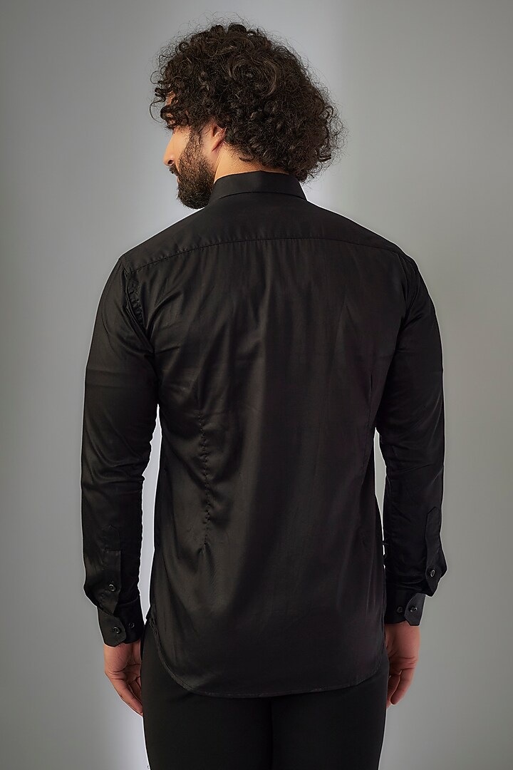 Jet Black Giza Cotton Thread Hand Embroidered Party Wear Shirt by MR. SHAH LABEL at Pernia's Pop Up Shop