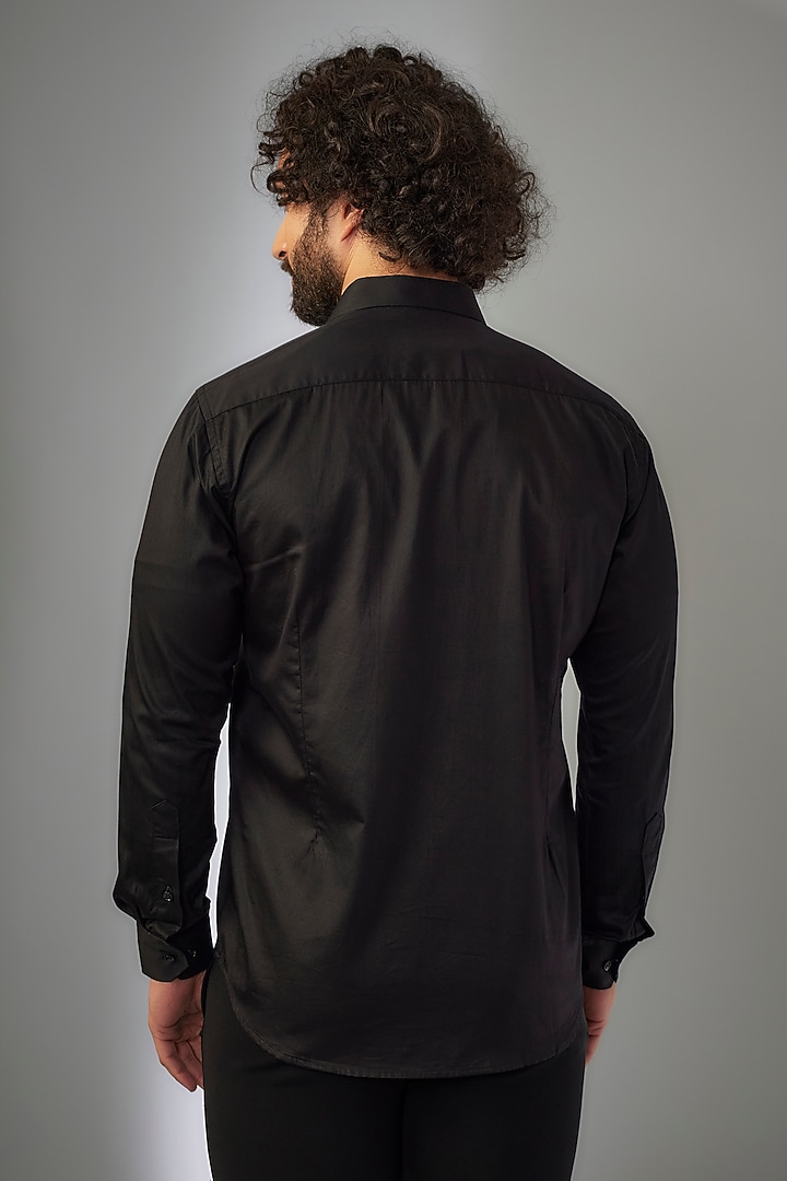 Jet Black Giza Cotton Stone Hand Embroidered Party Wear Shirt by MR. SHAH LABEL at Pernia's Pop Up Shop