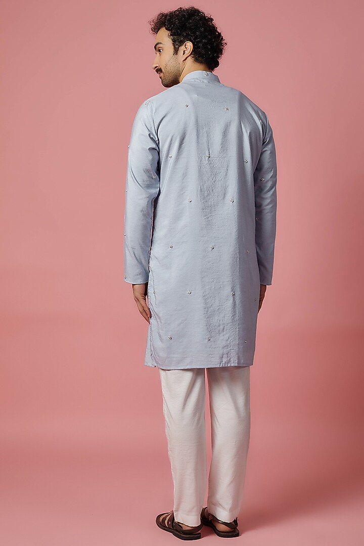 Light Grey Cotton Silk Hand Embroidered Kurta Set by MR. SHAH LABEL at Pernia's Pop Up Shop