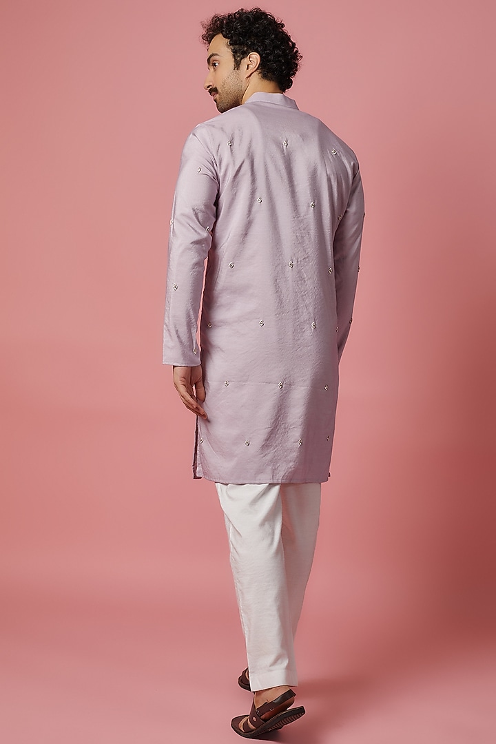 Lilac Cotton Silk Hand Embroidered Kurta Set by MR. SHAH LABEL at Pernia's Pop Up Shop
