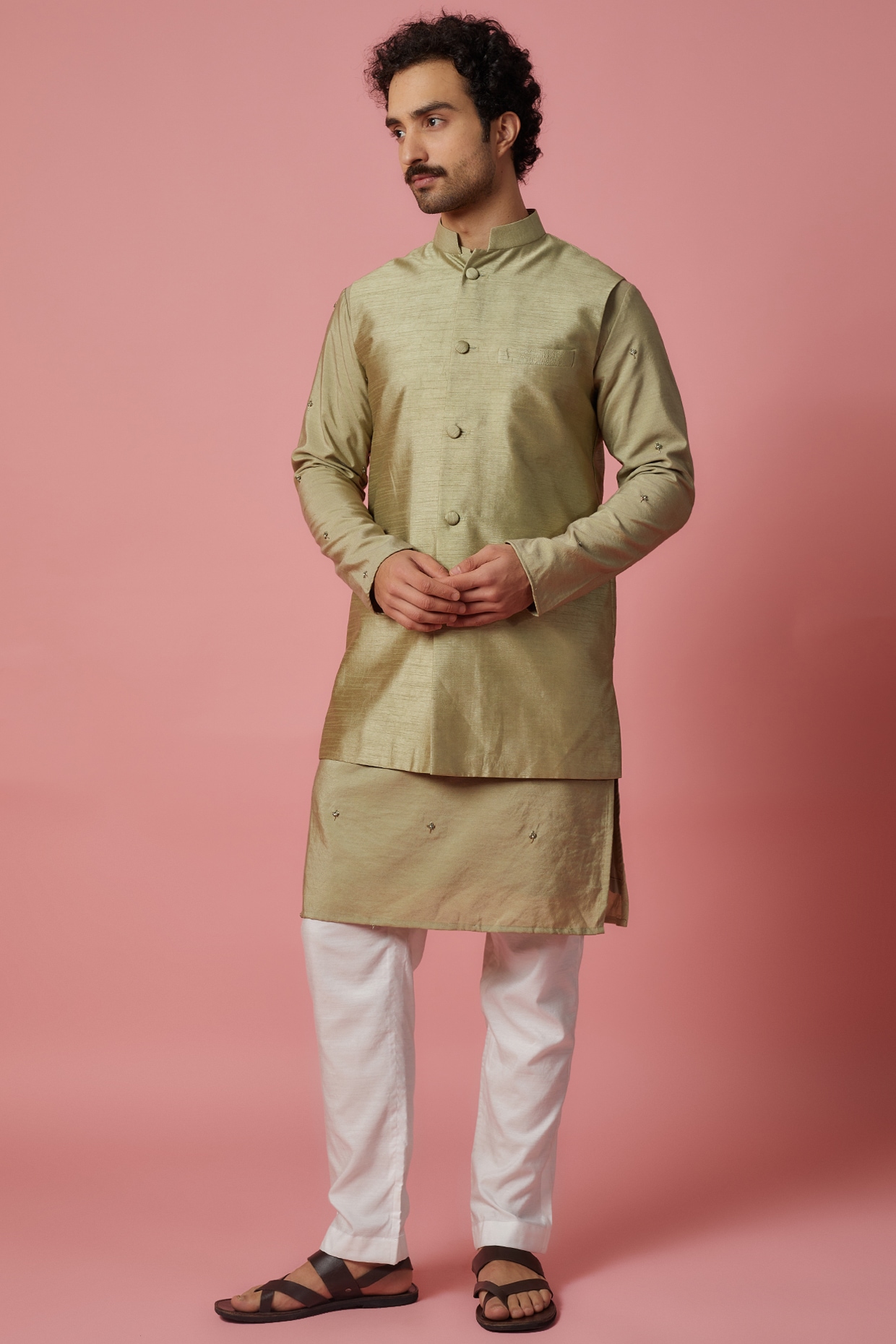 TABARD Boys Blue & Beige Woven Nehru Jacket - Absolutely Desi