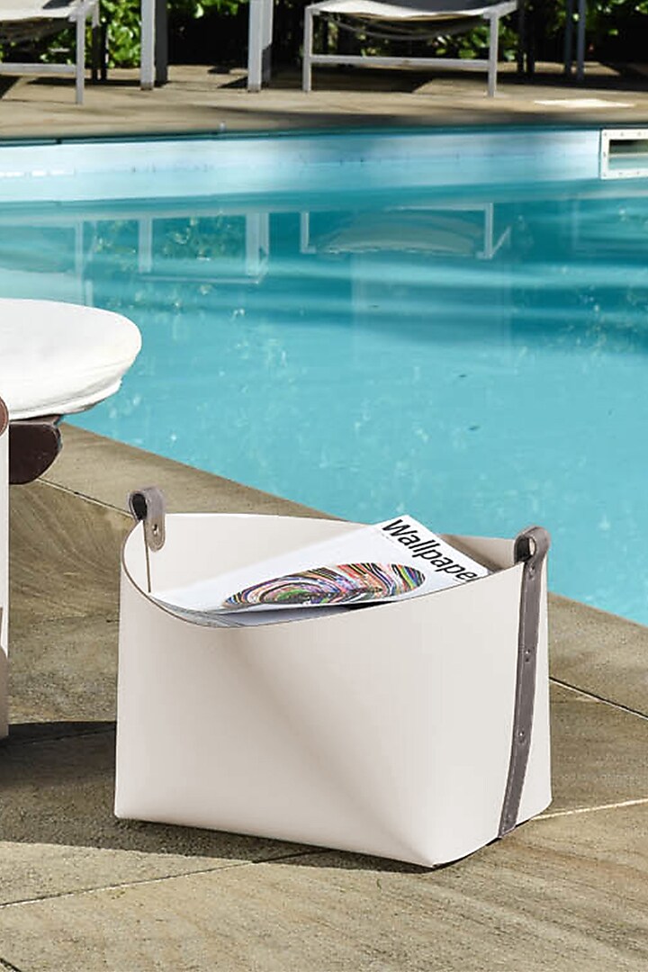 Cream Regenerated Leather Basket by Maison Sia at Pernia's Pop Up Shop