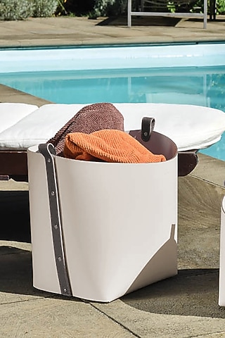 Cream Regenerated Leather Basket by Maison Sia