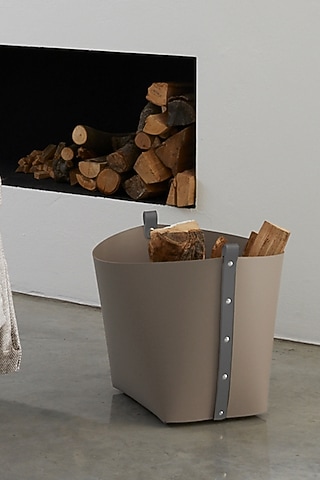 Taupe Regenerated Leather Basket by Maison Sia