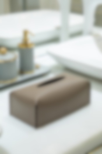 Taupe Woven Leather Rectangular Tissue Box by Maison Sia