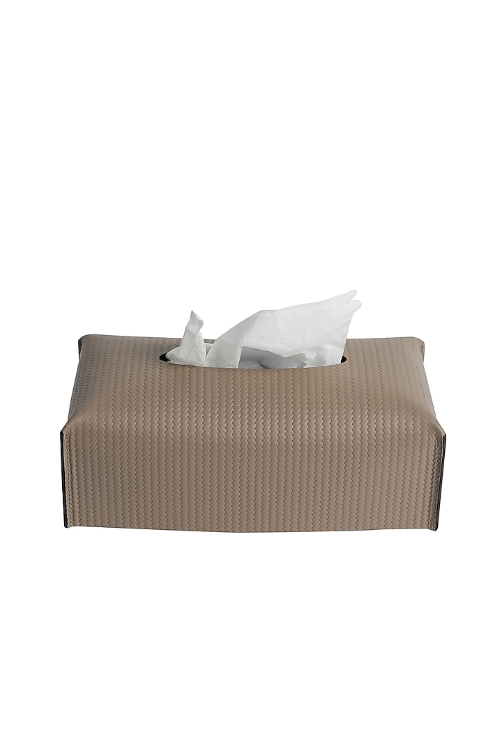 Taupe Woven Leather Rectangular Tissue Box by Maison Sia at Pernia's Pop Up Shop