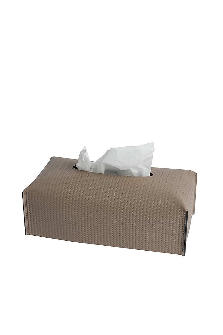 Taupe Woven Leather Rectangular Tissue Box by Maison Sia at Pernia's Pop Up Shop