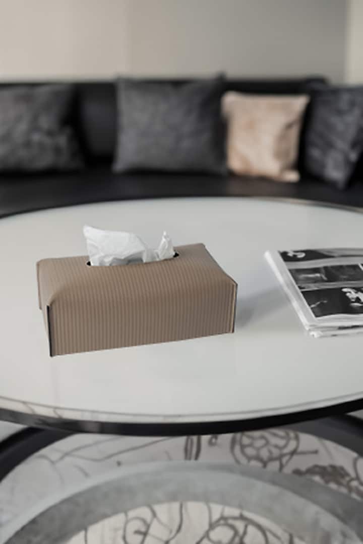 Taupe Woven Leather Rectangular Tissue Box by Maison Sia at Pernia's Pop Up Shop
